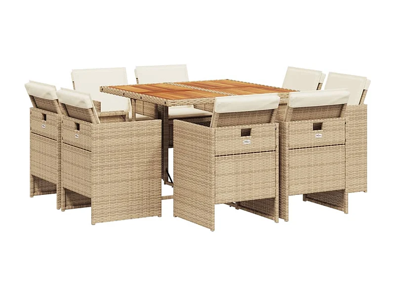 Jeroen  9-delige Tuinset met kussens poly rattan beige
