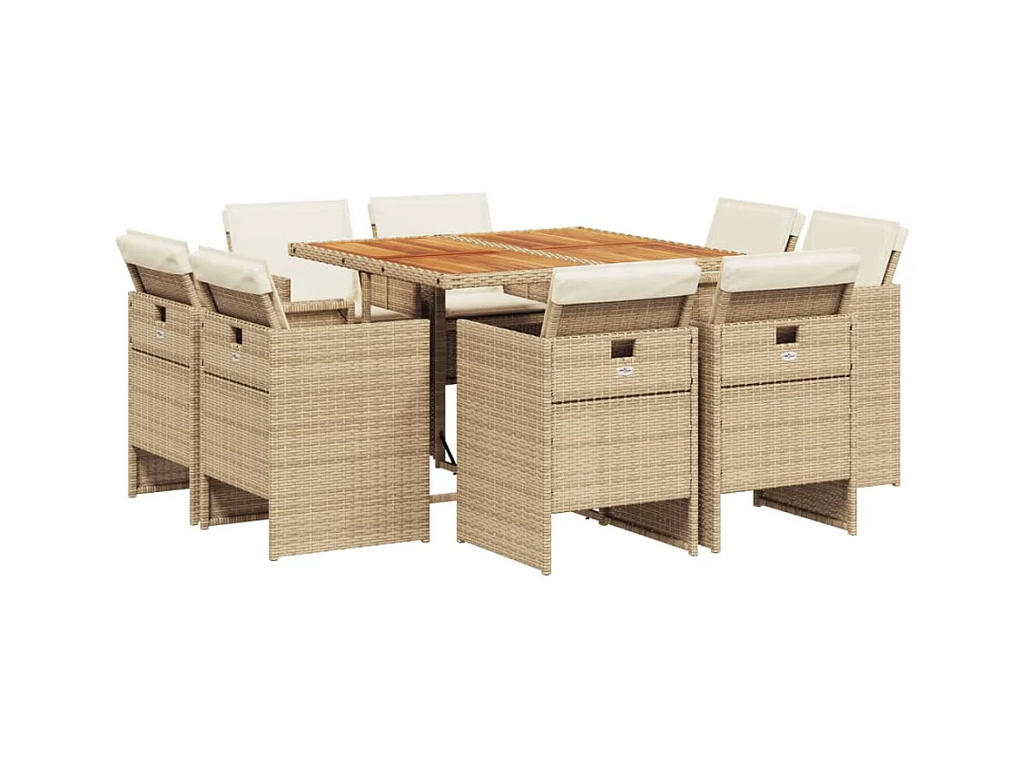 Jeroen  9-delige Tuinset met kussens poly rattan beige