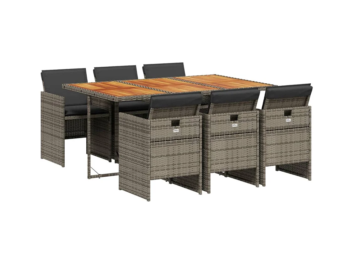 Jesse  Ensemble à manger de jardin et coussins 7 pcs gris rotin