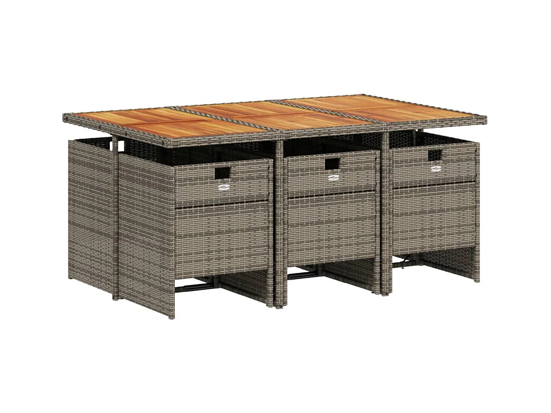 Jesse  Ensemble à manger de jardin et coussins 7 pcs gris rotin