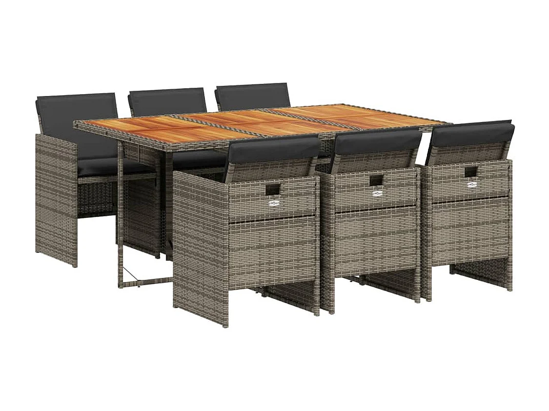 Jesse  Ensemble à manger de jardin et coussins 7 pcs gris rotin