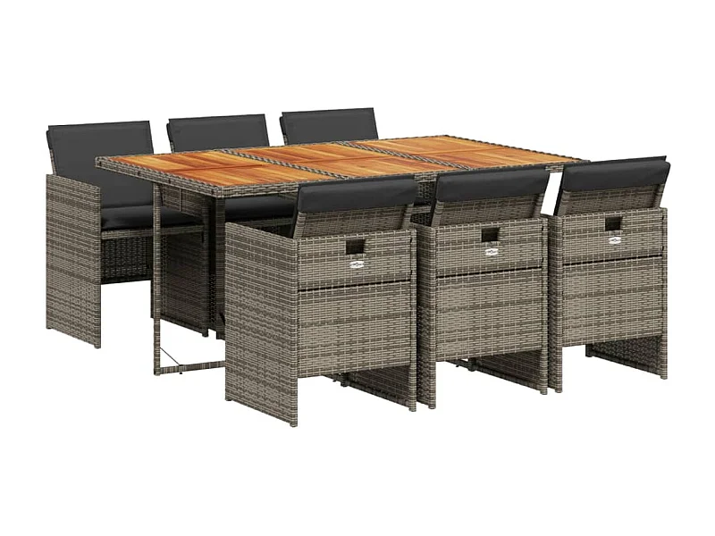 Jesse  Ensemble à manger de jardin et coussins 7 pcs gris rotin