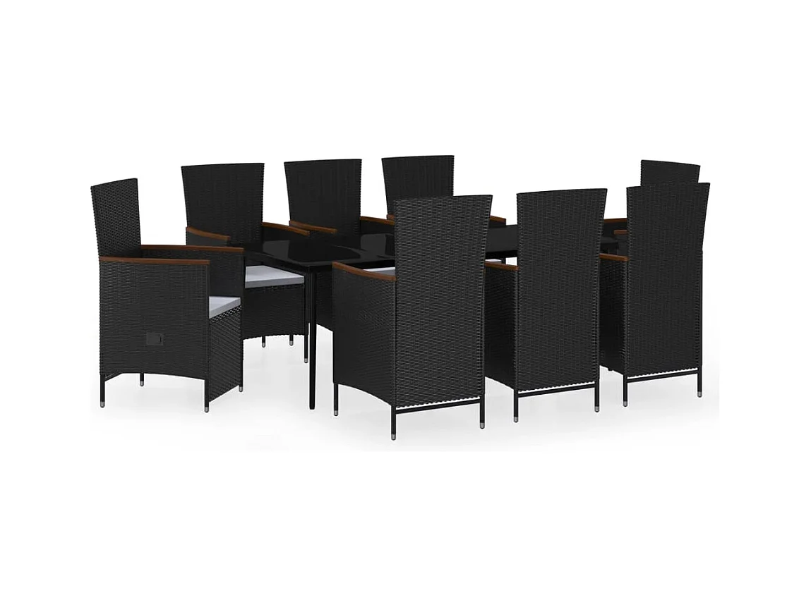 Florissant  Ensemble à manger de jardin avec coussins 9 pcs noir