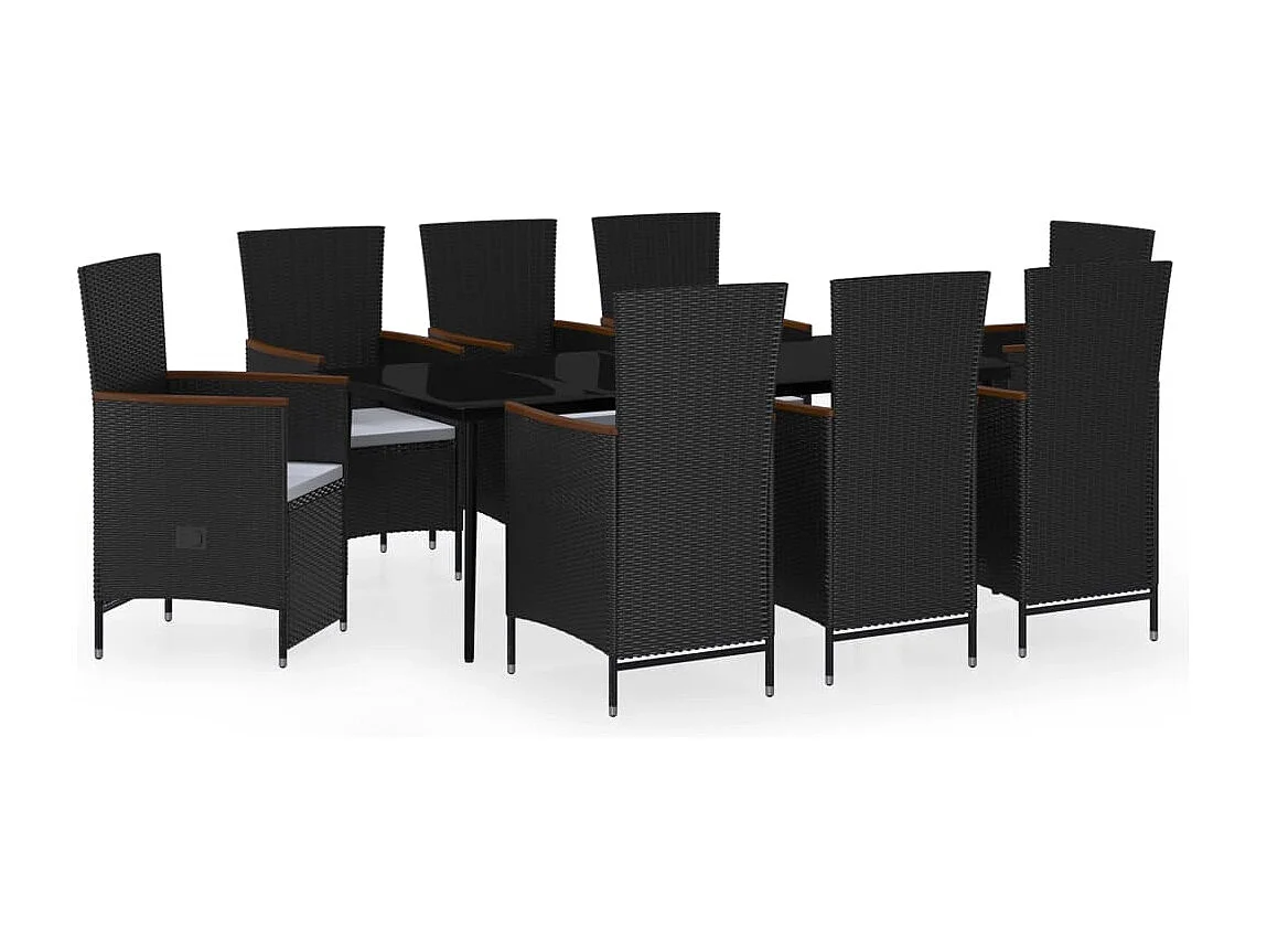 Florissant  Ensemble à manger de jardin avec coussins 9 pcs noir