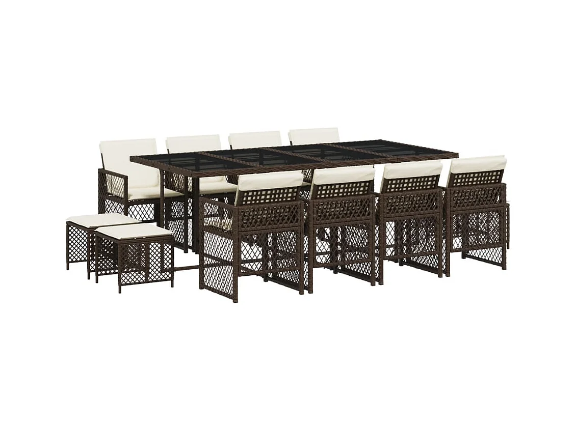 Lubbeek  Ensemble à manger de jardin avec coussins 13 pcs marron rotin