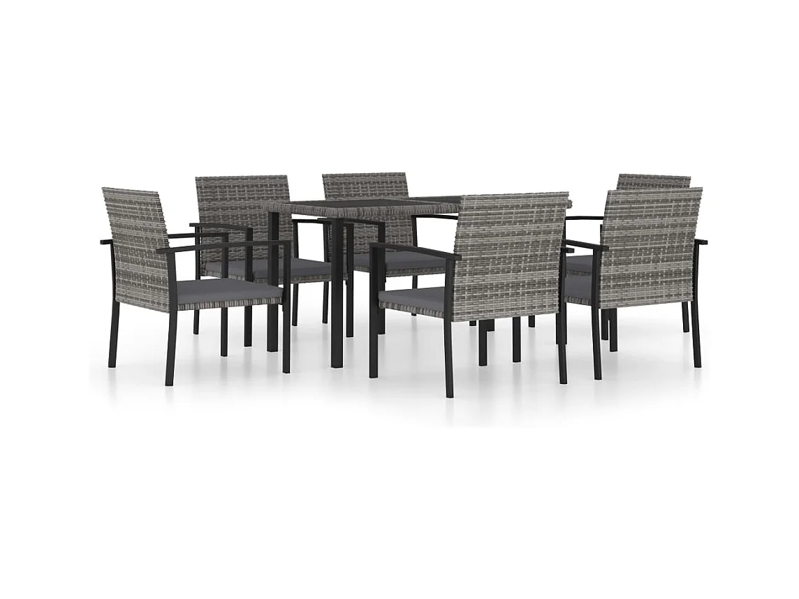 Tue  Ensemble à manger de jardin 7 pcs Résine tressée Gris