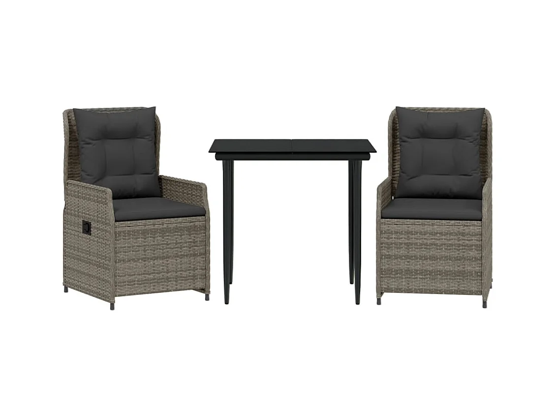 Tilly  Ensemble à manger de jardin 3 pcs coussins gris résine tressée