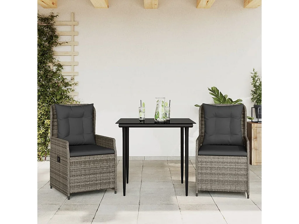 Tilly  Ensemble à manger de jardin 3 pcs coussins gris résine tressée