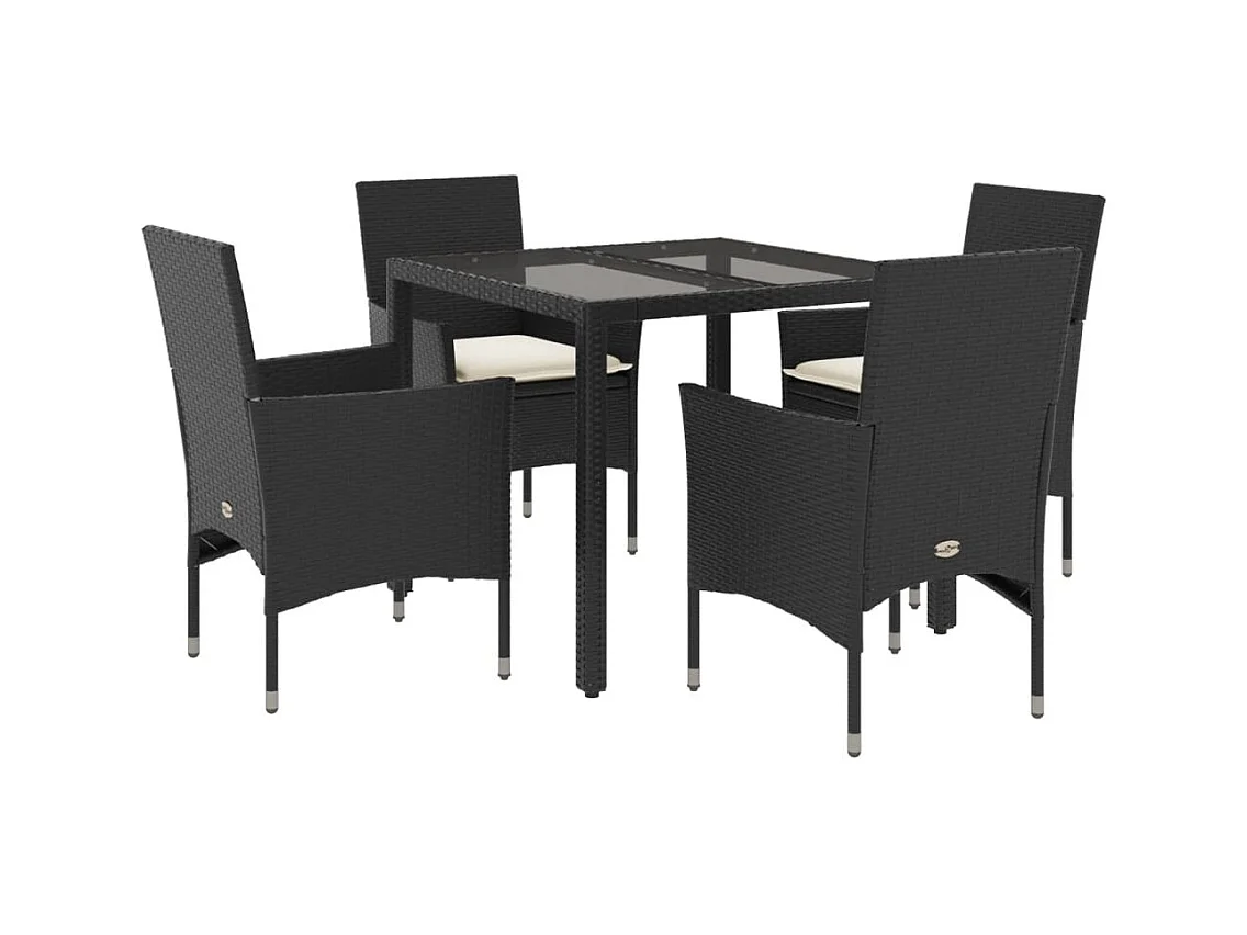 Stafford Springs  5-delige Tuinset met kussens poly rattan en glas zwart