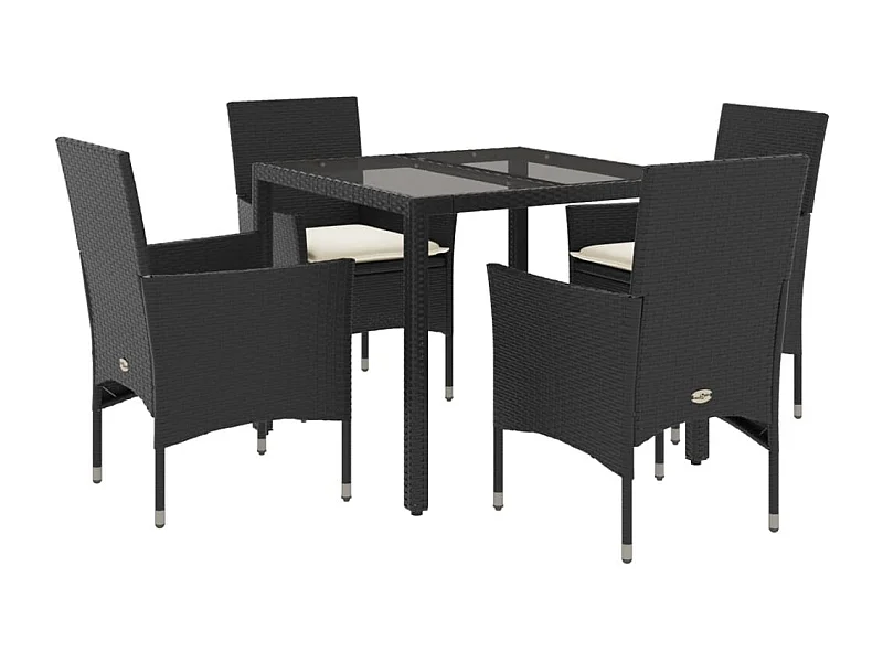 Stafford Springs  5-delige Tuinset met kussens poly rattan en glas zwart