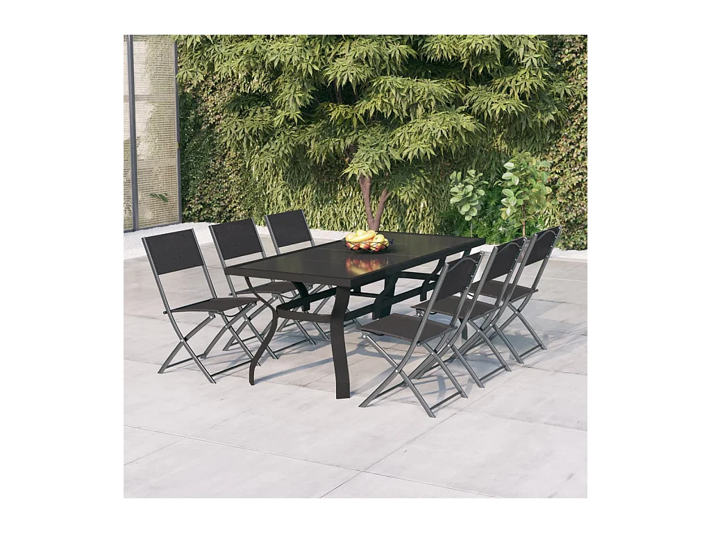 Cedar Key  Ensemble à manger de jardin 7 pcs Gris et noir