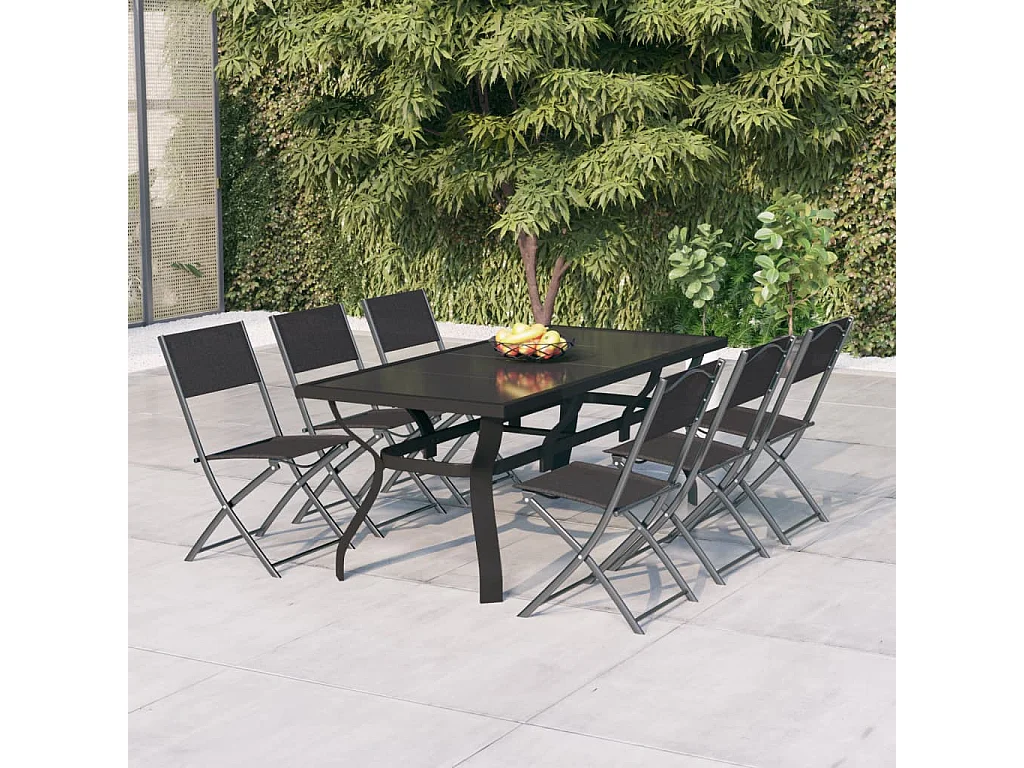 Cedar Key  Ensemble à manger de jardin 7 pcs Gris et noir