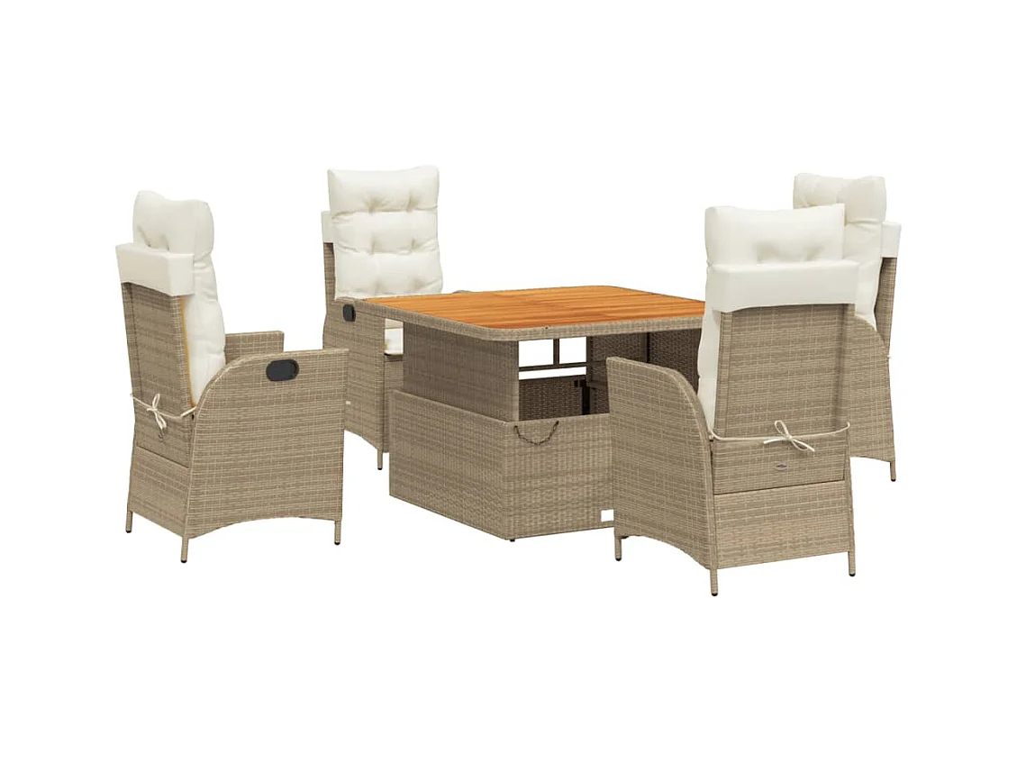 Boxmeer  Ensemble à manger de jardin avec coussins 5pcs Beige poly rotin