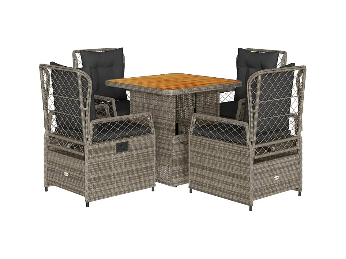 Ylva  Ensemble à manger de jardin 5 pcs coussins gris résine tressée