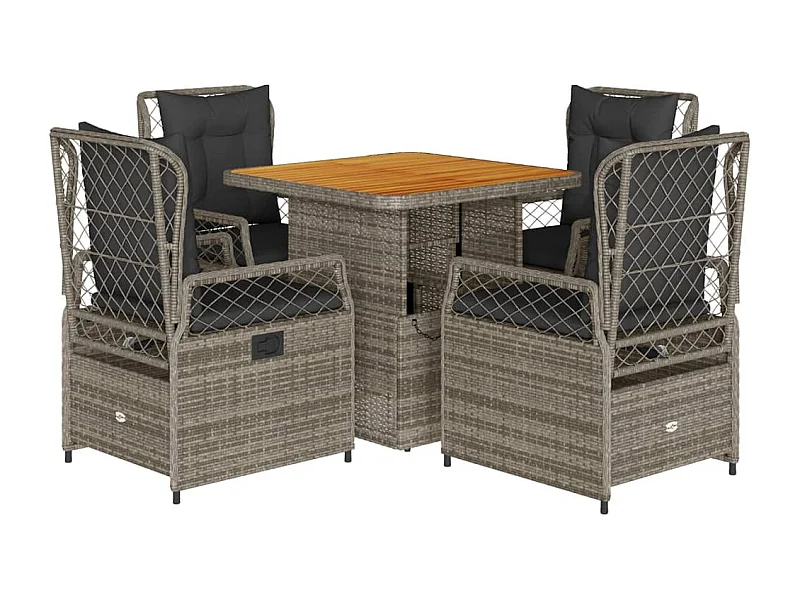 Ylva  Set comedor de jardín 5 piezas con cojines ratán sintético gris