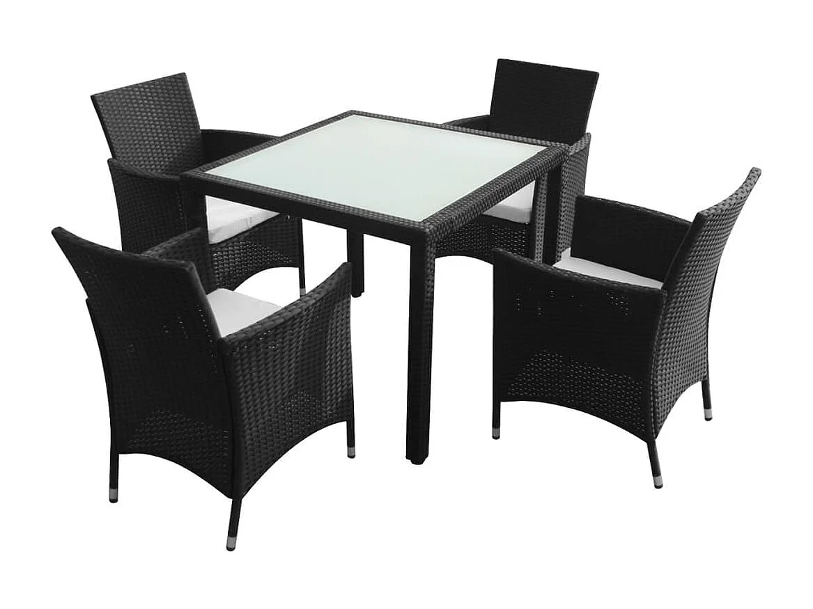 Fea  5-delige Tuinset met kussens poly rattan zwart