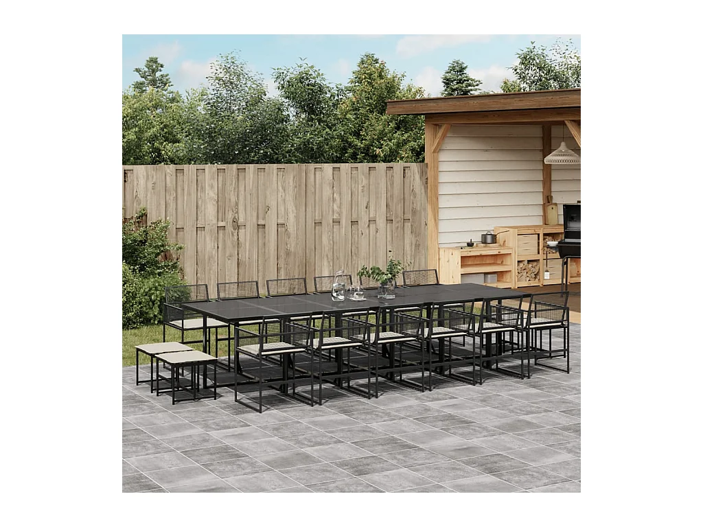 Isalora  Ensemble à manger de jardin 17 pcs coussins noir résine tressée