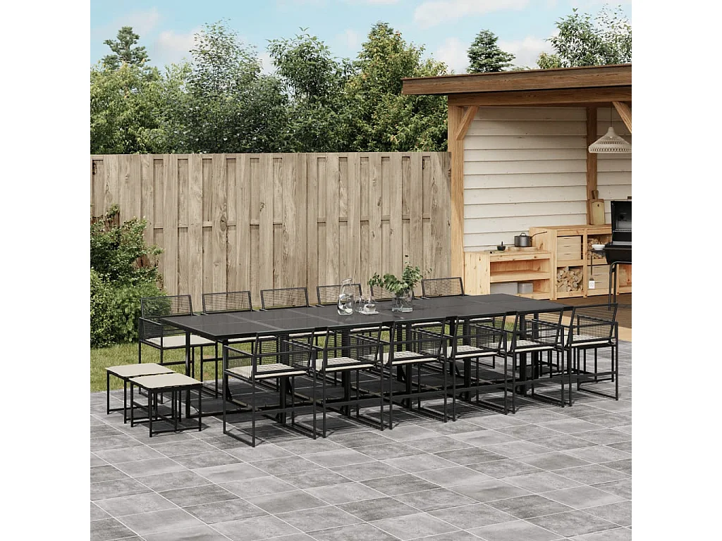 Isalora  Ensemble à manger de jardin 17 pcs coussins noir résine tressée