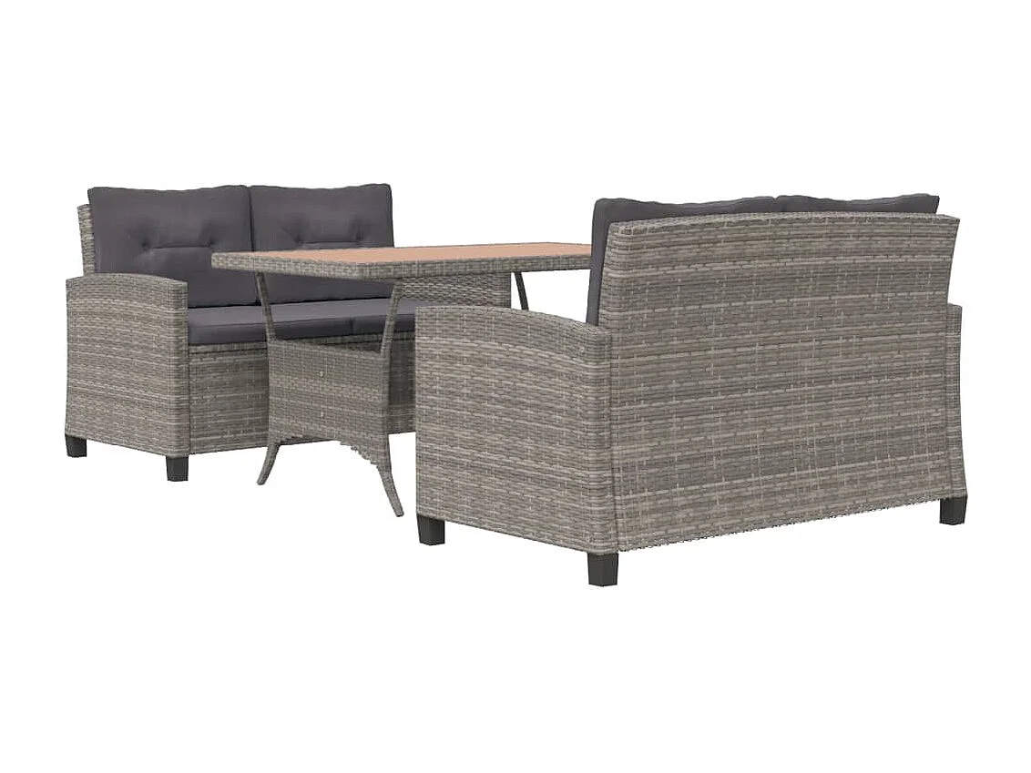 Tjorn  Set comedor de jardín 3 pzas ratán sintético y madera de acacia