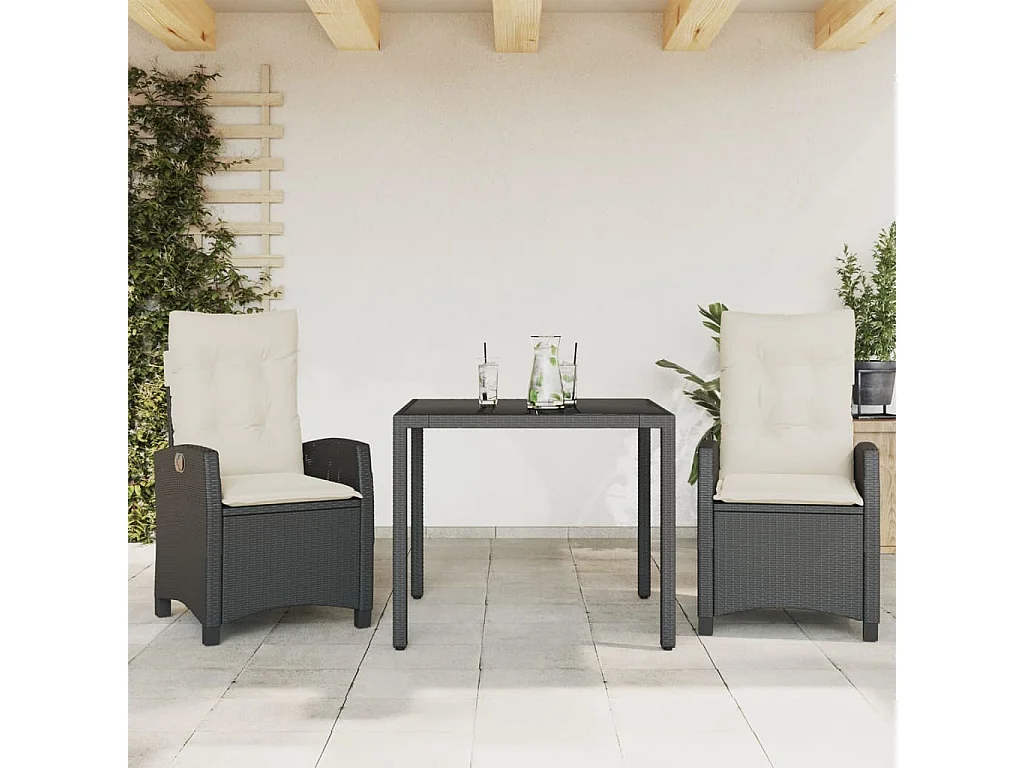 Prolenta Premium -  3-delige Tuinset met kussens poly rattan zwart