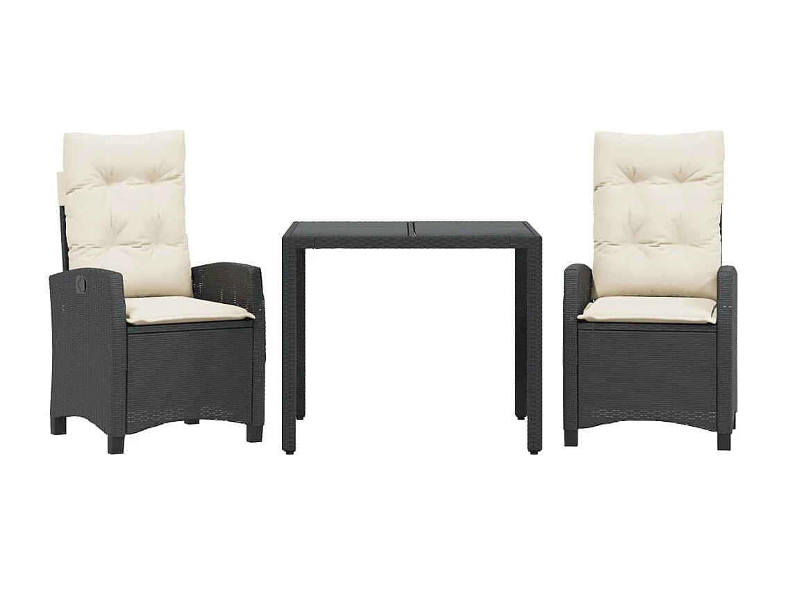 Prolenta Premium -  3-delige Tuinset met kussens poly rattan zwart