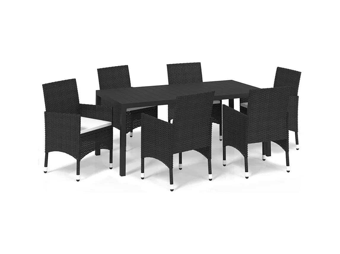 Kelly  Ensemble à manger de jardin coussins 7pcs Résine tressée Noir