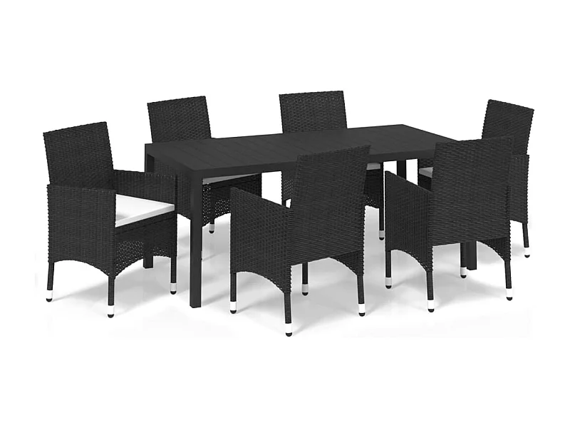 Kelly  Set de comedor de jardín 7 pzas y cojines ratán sintético negro
