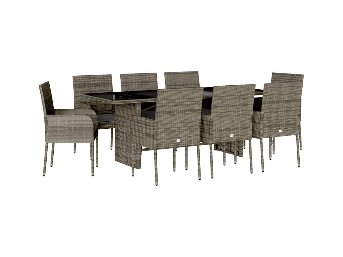 Ymir  Ensemble à manger de jardin 9 pcs coussins gris résine tressée