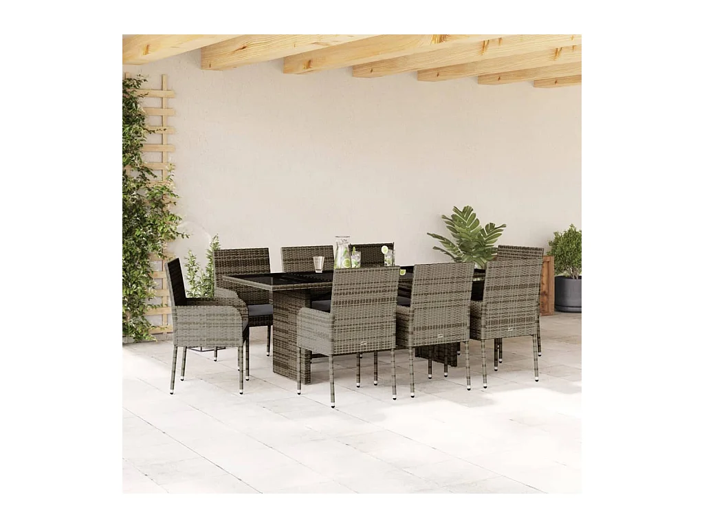 Ymir  Ensemble à manger de jardin 9 pcs coussins gris résine tressée