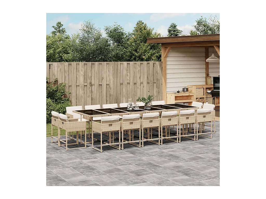 Brienne  17-delige Tuinset met kussens poly rattan beige