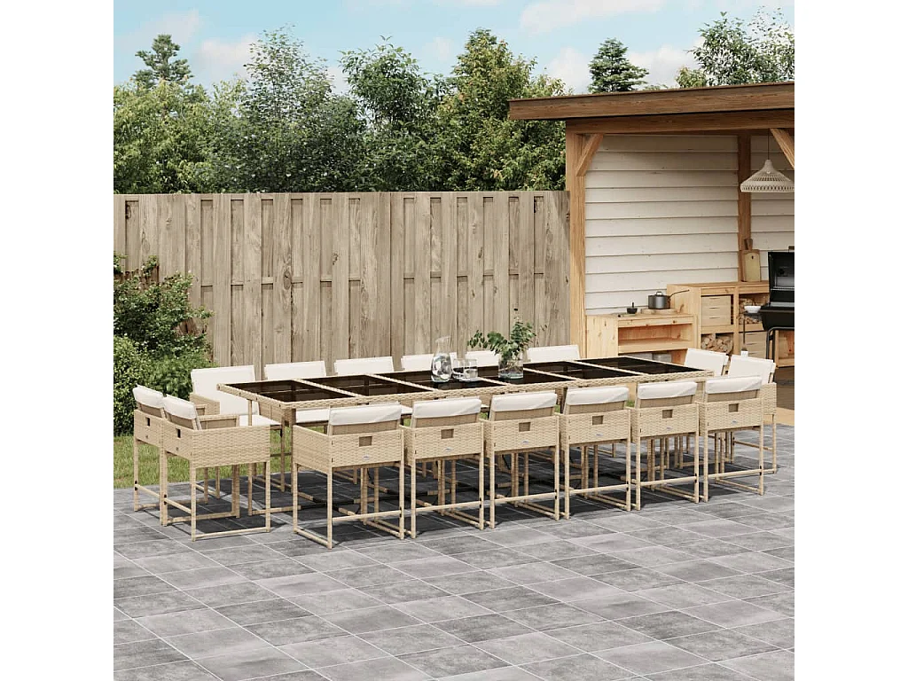 Brienne  Ensemble à manger de jardin et coussins 17 pcs beige
