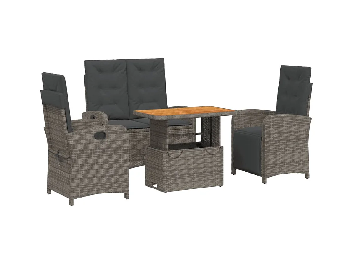 Wise  Ensemble à manger jardin 4pcs et coussins Gris Résine tressée