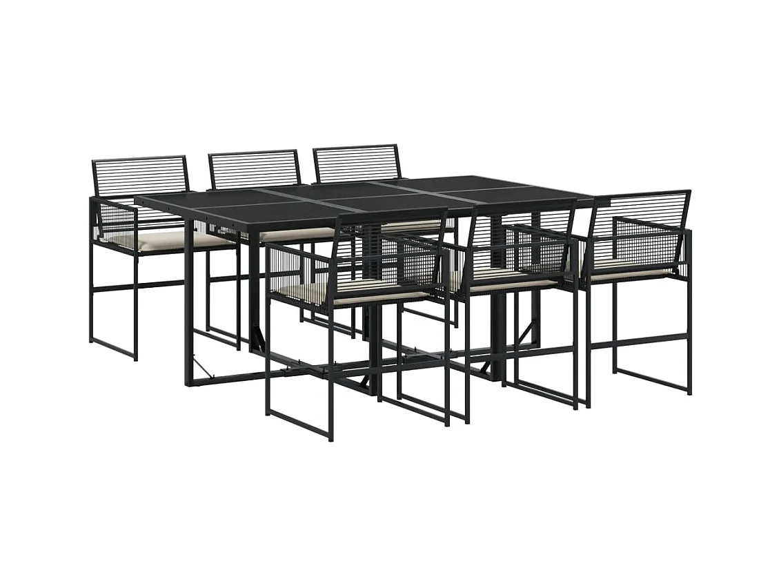 Vynne  7-delige Tuinset met kussens poly rattan zwart