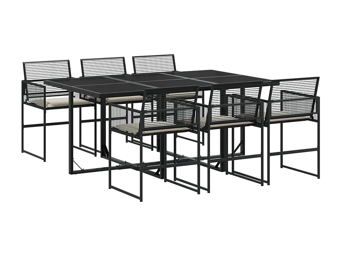 Vynne  Ensemble à manger de jardin coussins 7 pcs noir résine tressée