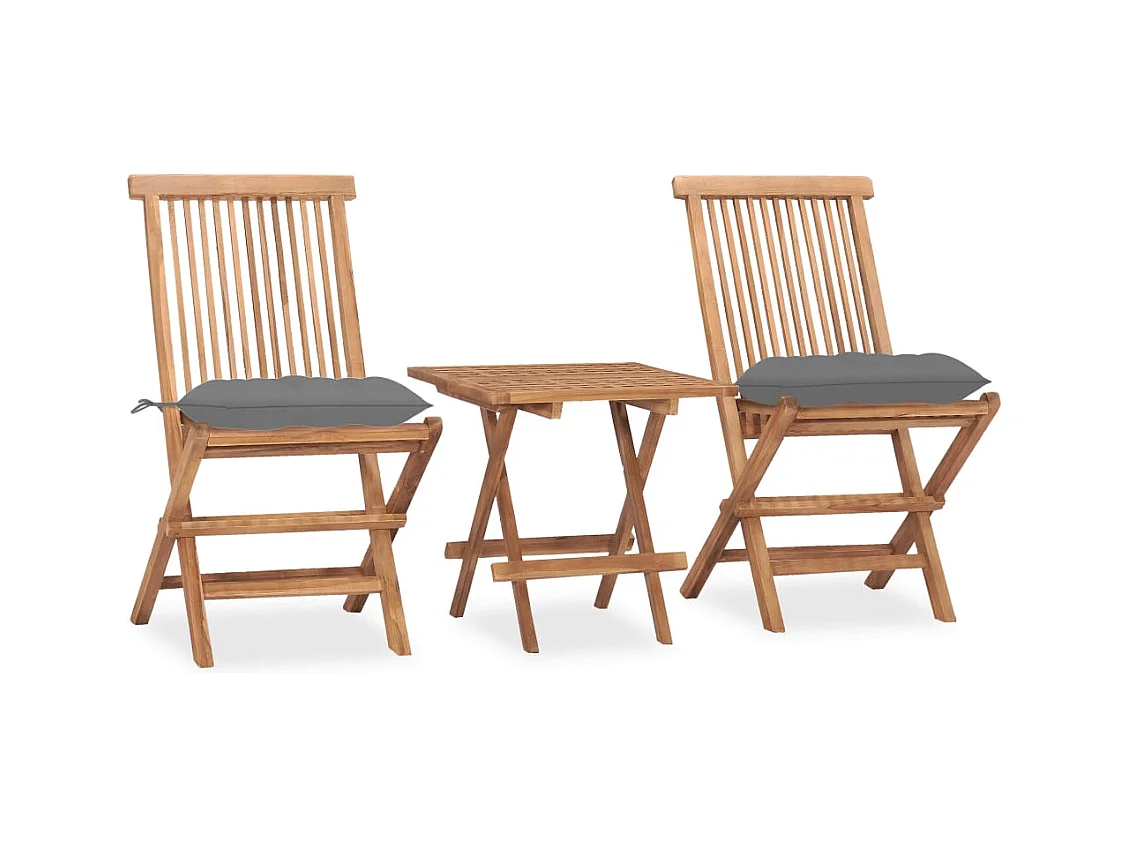 Grimlaug  3-delige Tuinset inklapbaar met kussen massief teakhout