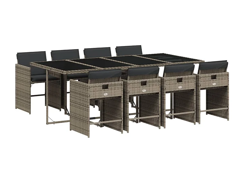 Zele  9-delige Tuinset met kussens poly rattan grijs