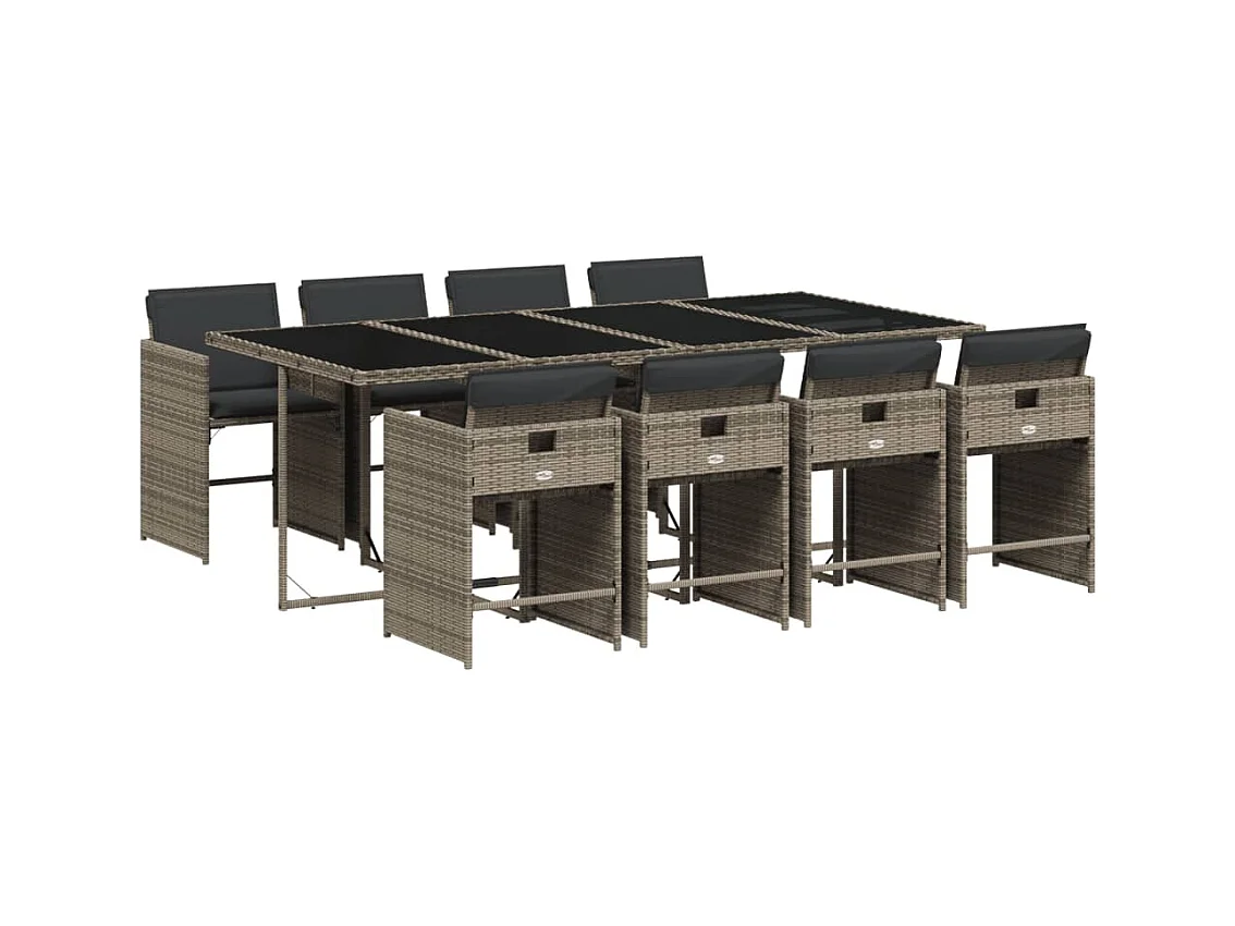 Zele  9-delige Tuinset met kussens poly rattan grijs