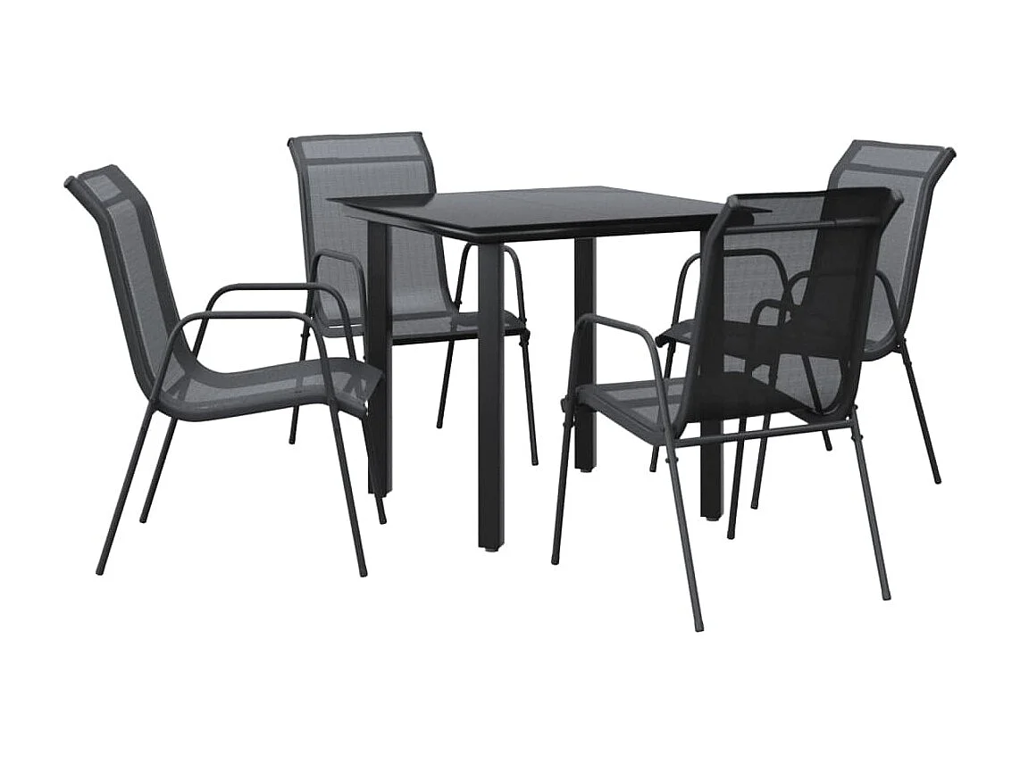 Gralon  Ensemble à manger de jardin 5 pcs noir textilène et acier