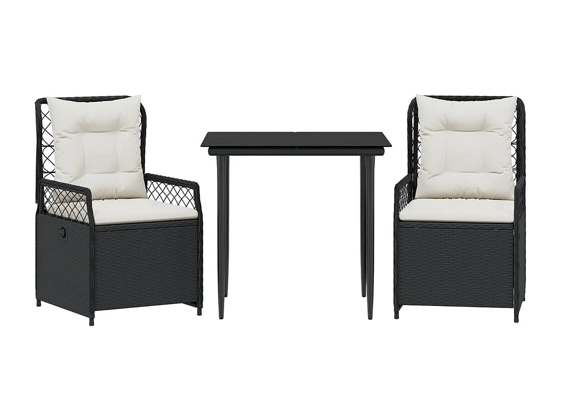 Zalan  3-delige Tuinset met kussens poly rattan zwart