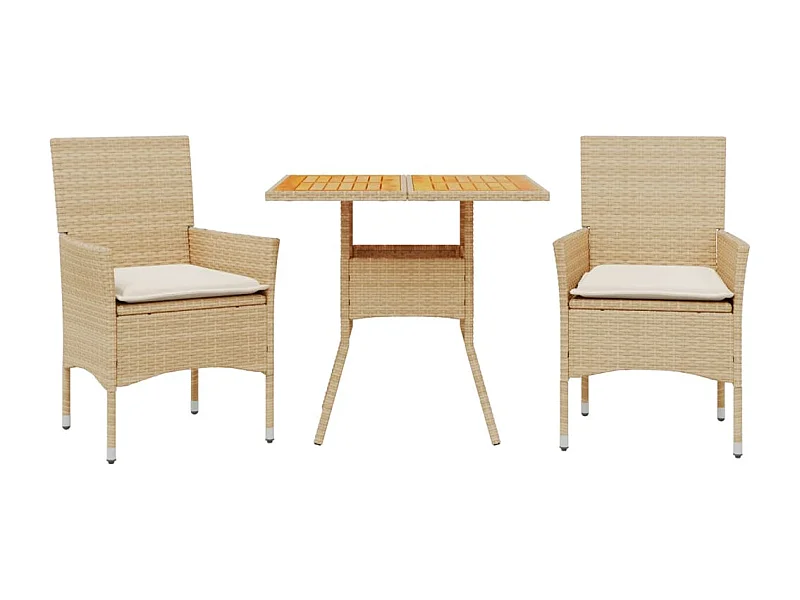Motta Sant'Anastasia  Ensemble à manger de jardin et coussins 3pcs beige rotin acacia