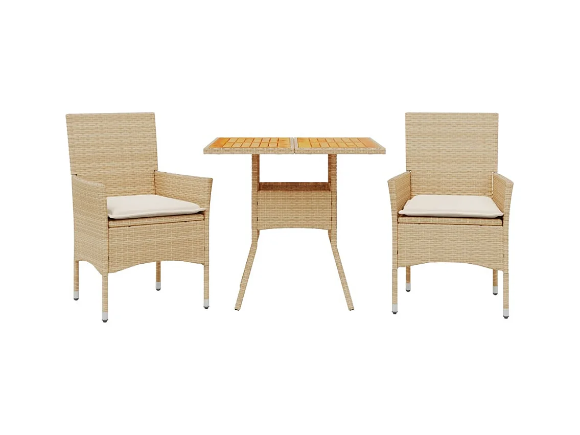 Motta Sant'Anastasia  Ensemble à manger de jardin et coussins 3pcs beige rotin acacia