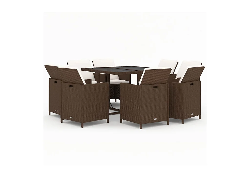 Hugo  9-delige Tuinset met kussens poly rattan bruin