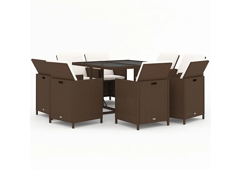 Hugo  9-delige Tuinset met kussens poly rattan bruin