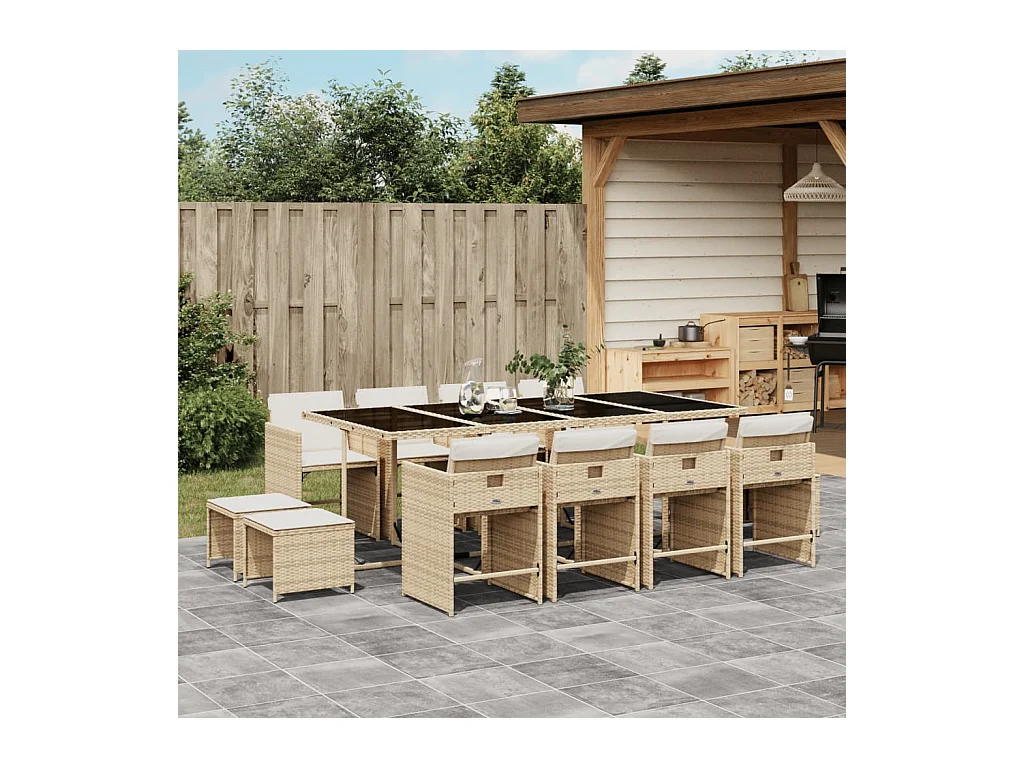 Enfield  Ensemble à manger de jardin et coussins 13 pcs beige