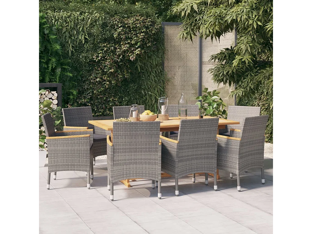 Wateringen  Ensemble à manger de jardin 9 pcs avec coussins Gris