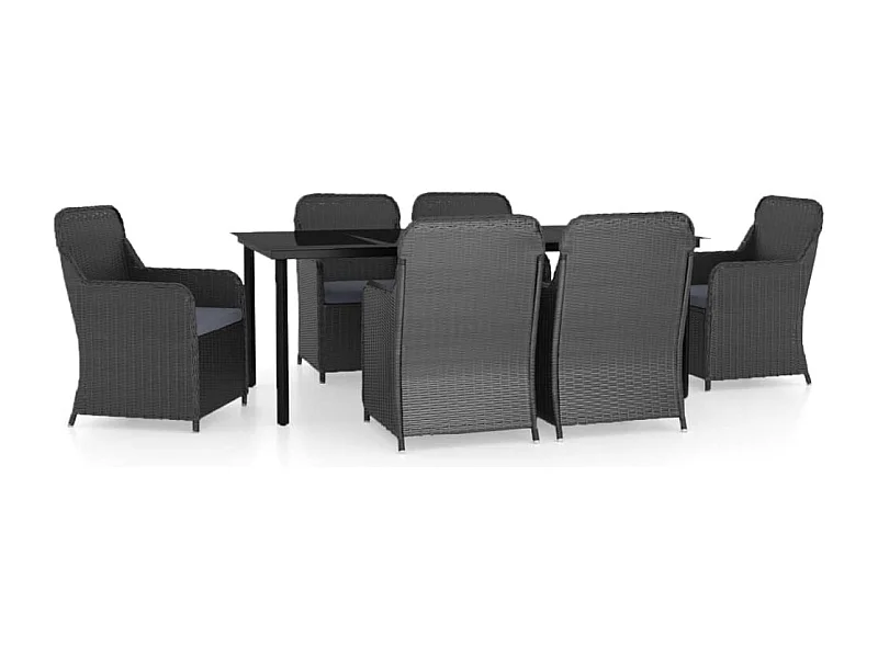 Bergeijk  Ensemble à manger de jardin avec coussins 7 pcs Noir