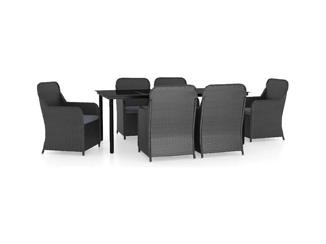 Bergeijk  Ensemble à manger de jardin avec coussins 7 pcs Noir
