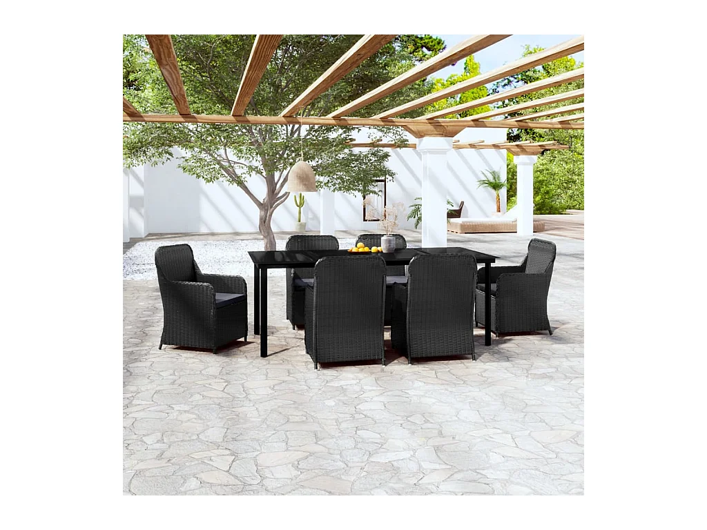 Bergeijk  Ensemble à manger de jardin avec coussins 7 pcs Noir