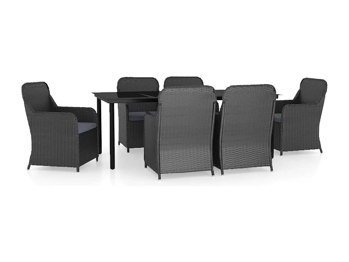 Bergeijk  Ensemble à manger de jardin avec coussins 7 pcs Noir