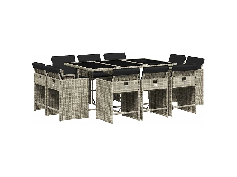 An Daingean  Ensemble à manger de jardin 11pcs avec coussins gris poly rotin